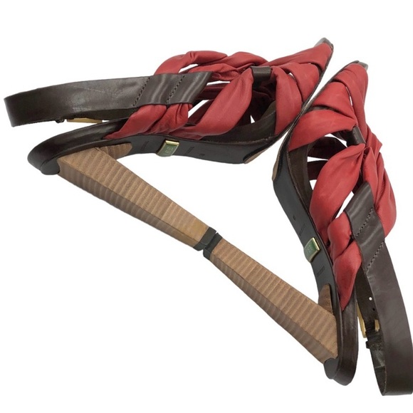 L.A.M.B Red Leather Twist Wood Stacked High Heels Women Size 7M red & brown - Picture 8 of 15